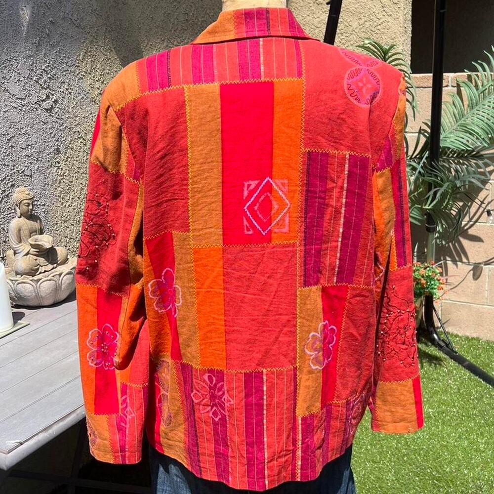 Vintage Patchwork Lightweight Button Up Orange Pi… - image 4
